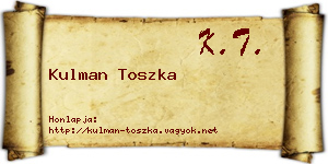 Kulman Toszka névjegykártya